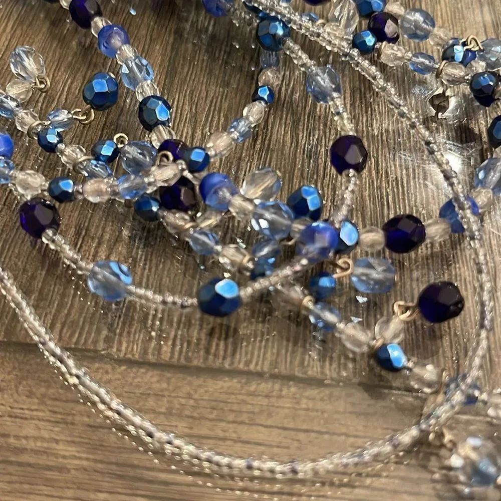 Vintage CZECH REPUBLIC 5 Strand Bib Statement Necklace Blue Cut Glass Beads - Picture 14 of 15
